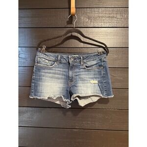 New York Cary Mid Rise Distressed Denim Cut Off Shorts Blue Womens